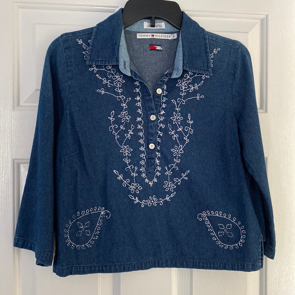 Tommy Hilfiger embroidered top, size 8.